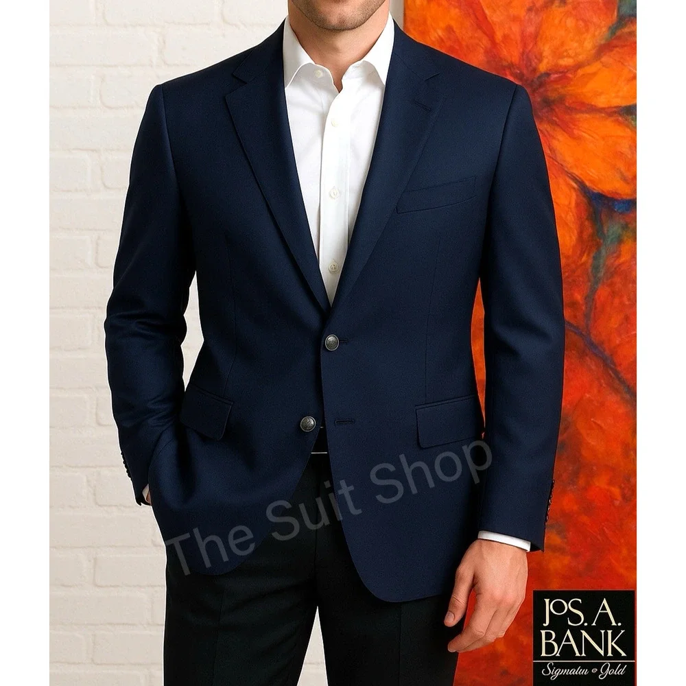Jos A Bank Signature Gold Men's 46L Navy Blue Blazer Antique Silver Tone Buttons - Picture 2 of 16